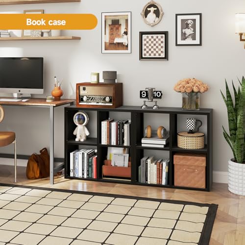 Black Cube Storage Organizer, Metal Bookshelf with Cabinet, Home Office Bookcase (700-2 Set)