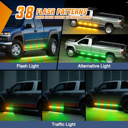 Image of Nilight 2PCS 70 Inch Emergency Strobe Light Strip with Controller 864 LED Amber Green Running Board Lights Flexible Side Flashing Warning Caution Safety Waterproof for Truck Construction Pickup