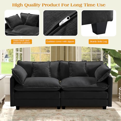 Image of 77.6 inch Modular Sectional Sofa,Loveseat Couch for Living Room, Modern Deep Seat Sofa 2 Seater Chenille Fabric Comfy Cloud Couches with Throw Pillows for Apartment,Small Spaces