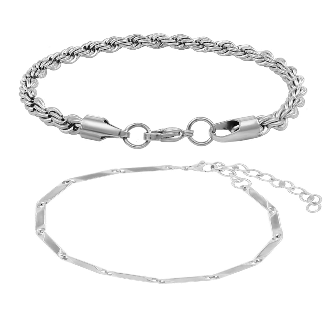 Nakabh Combo of Chain Stainless Steel Wrist Bracelet for Men Boys Unisex (NAK-2220200)(Silver + Silver) (B0C9Y9F99M) Amazon Price History, Amazon Price Tracker