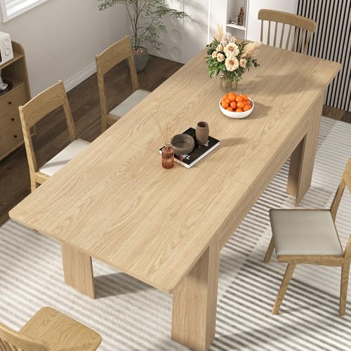 Fingertip WD 59"-86" Extendable Dining Table for 6-10 Person, Wooden Dining Room Table, Modern Extendable Table for Gatherings, Meeting for Small Kitchens, Dining Office Areas(Natural)