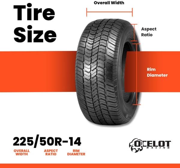 WR028 225/50R-14 Golf Cart Tire - Wet Grip, Angled Tread Blocks, Turf Friendly, Smooth Rolling, Quiet Operation, 4 Ply Rated, Non-Directional, Tubeless, 225/50R-14 Golf Cart Tire
