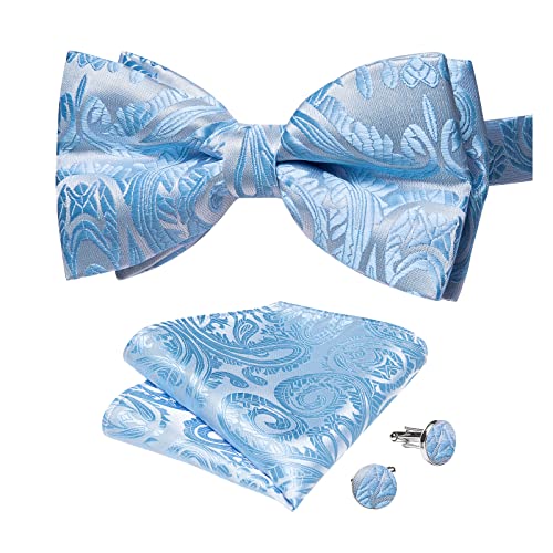 Image of DiBanGu Paisley Pre-Tied Bow Ties for Men Silk Adjustable Bowtie and Pocket Square Cufflinks for Wedding Party