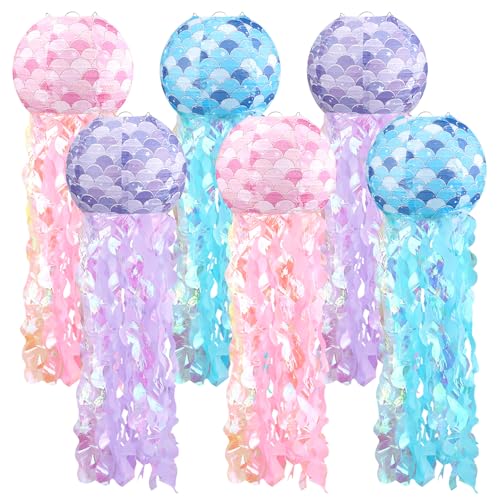 Image of 6pcs Jellyfish Paper Lanterns Blue Pink Purple Under The Sea Party Decorations for Mermaid Ocean Themed Birthday Party Decorations Baby Shower Classroom Decor