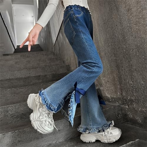Teen Girls Cute Flare Jeans High Waisted Wide Leg Baggy Denim Pants Stretchy Bell Bottom Y2K Streetwear Trousers3