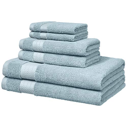 AmazonBasics Performance Bath Towels, 6 Piece Set, Aquifer Blue