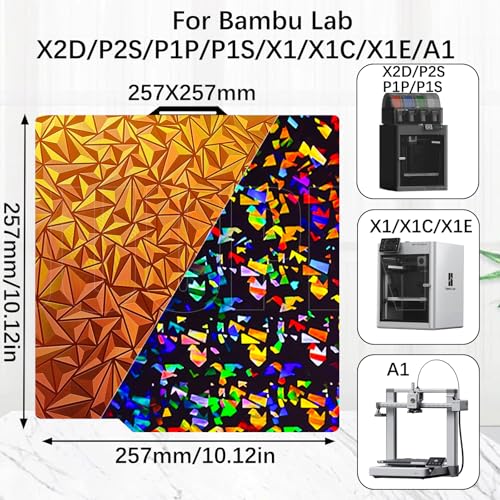 Image of 3D Printer Bambu Labs Build Plate for Bambu Lab P2S /X2D /X1C /X1 /X1E /P1P /P1S /A1,Double Sided Chameleon+Flake Spring Steel Sheet Plate 257x257mm Flexible Removable Platform Bambu A1 3D Printer Plate