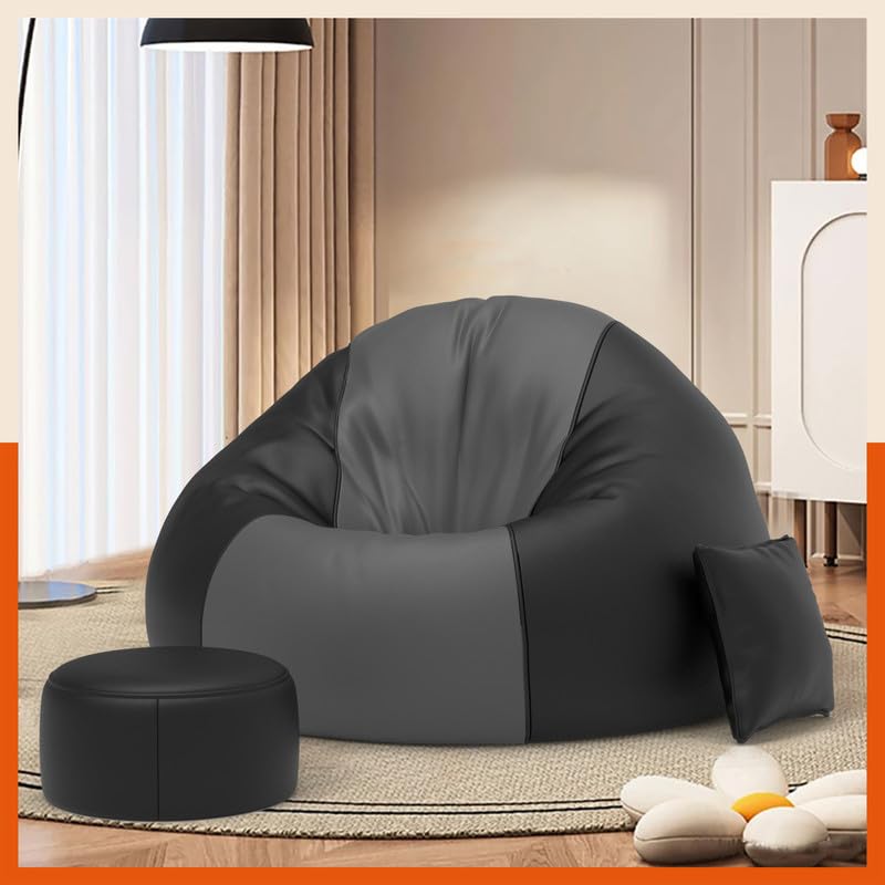 Image of Biggie Bean Bag with Beans Filled 5XL Luxura Elite Bean Bag Sofa with Free Cushion and Footrest - Official : TwinTone Sofa Combo (Matching Color : Regular, Dark-Grey-Black)
