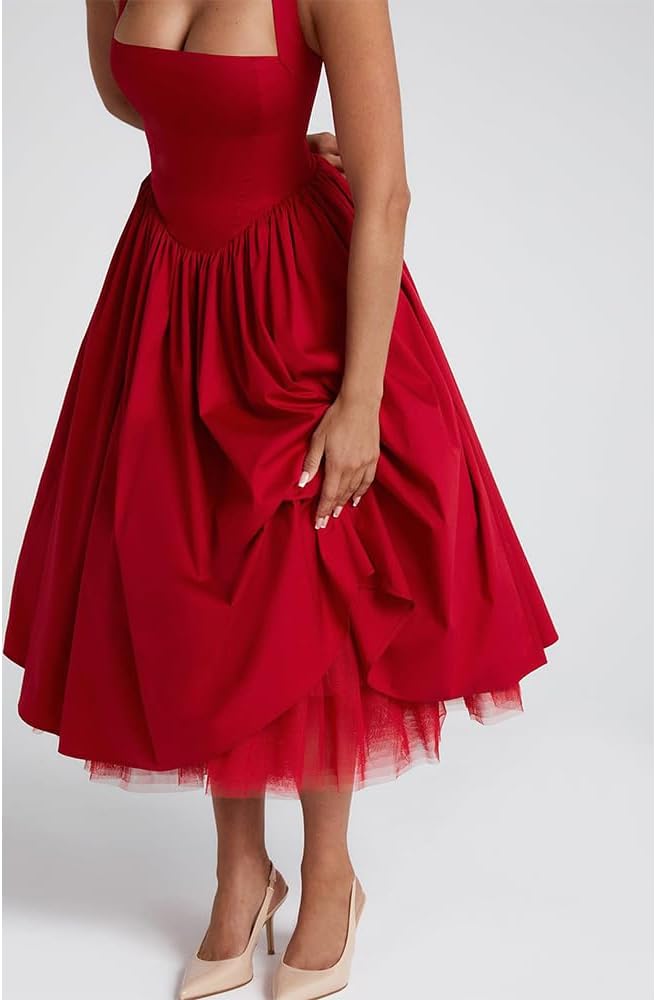 Women Halter Midi Dress Corset Back Layered Tulle Skirt A Line Formal Dresses Wedding Guest Bridal Shower - Image 6