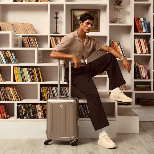 Image of SWISS MILITARY Black Gold Collection Bristol Luggage, Anti-Theft Zipperless Trolley, TSA Lock, 360 Wheels, USB & Type-C Port, 14 inch in Laptop Compartment, 44L, Makrolon PC, (Free Cover) Gold, 55cm