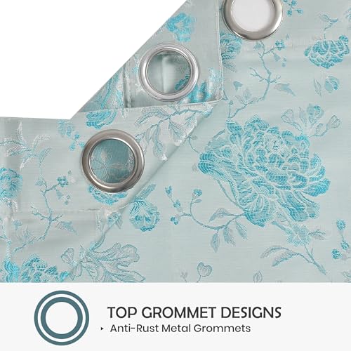 Image of FRESH FROM LOOM Floral Blackout Window Curtains 6 Feet Long | High Tenacity Yarn Polyester Weaved Curtains | Premium Screens for Home Office | Dust Repellent (Aqua, 6ft, 2pc), Rod Pocket