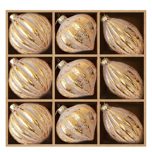 DN DECONATION Gold Glass Christmas Ornaments, Hanging Ball Ornament Set