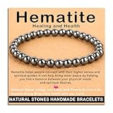 AD Beads Handmade Gemstone Stretch Elastic Bracelet Crystal Healing Reiki Nature's Beauty and Spiritual Essence Unisex (6mm, Hematite (Healing and Health))