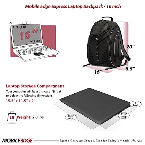 Mobile Edge Express 2.0 Laptop Backpack for Men and Women, Compatible with PC and Mac Laptops 16-17 Inch, Travel Work Business Computer Bag, MEBPE22, Black with Silver Trim3