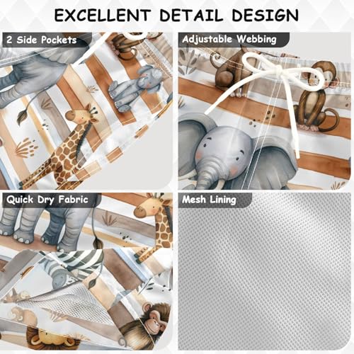 Boy Swim Trunks Cute Safari Animals Summer Beach Quick Dry Swimsuit Bathing Suit, 2-8T3