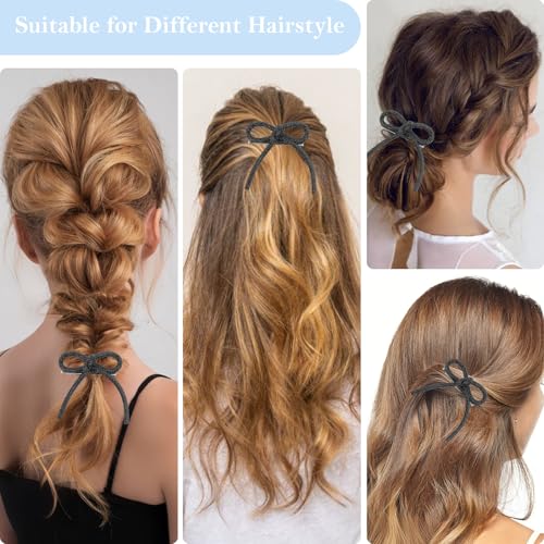 Pinzas para el cabello con moño de pedrería, pack de 4, accesorios negros brillantes para cabello para bodas y eventos miniatura 6