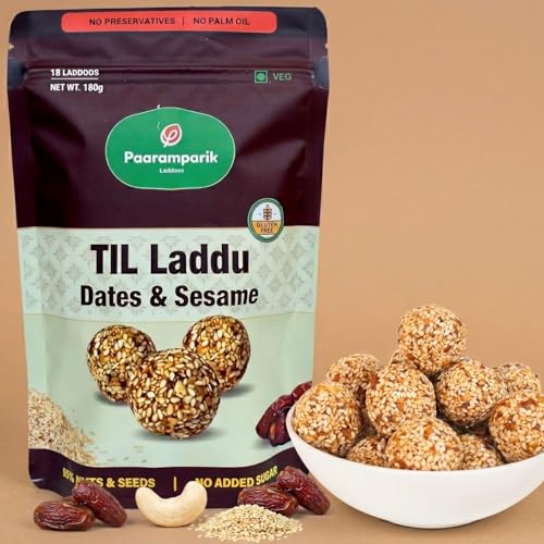 Image of Paaramparik Til Laddu| Dates Cashew Almond| Iron Calcium Rich Energy Bites | Healthy Laddoos for Adults - 180 gm