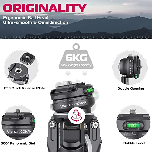 Image of ULANZI Zero F38 Professional Camera Tripod, 62.6 inch Lightweight Carbon Fiber Camera Tripod with Quick Release 1 /4 inch Screw & 360 Ballhead, for Most Cameras /DSLR /Projector, Weight 2.4lbs, Maxload 39.6lbs