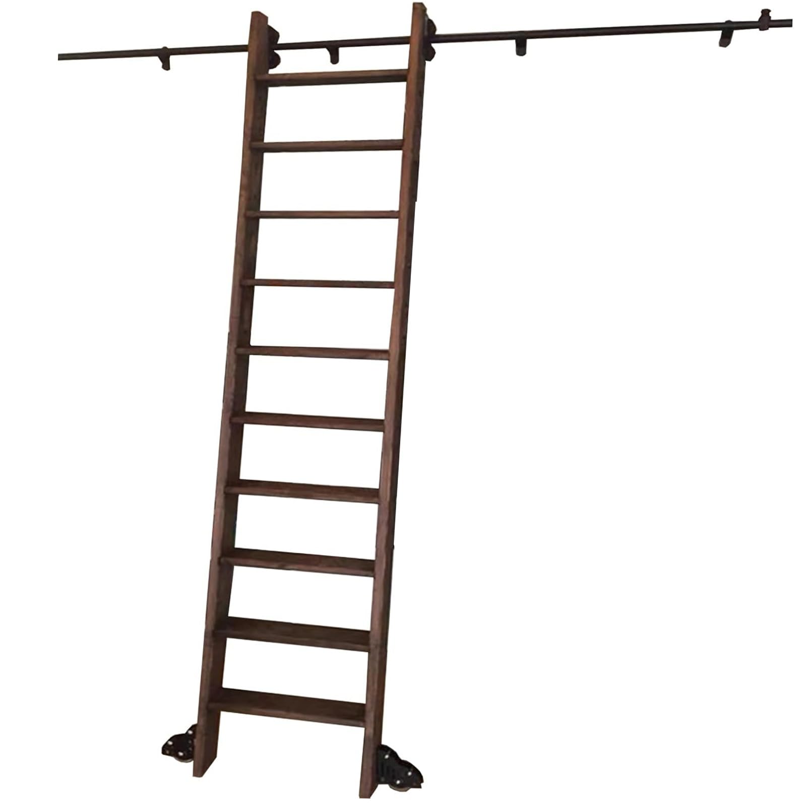 Lanmmraifc 3.3ft-24ft Black Round Tube Rolling Library Ladder Hardware Kit, Slide Roller System Mobile Ladder Tracks Rail, Floor Roller with Brake, No Ladder(8ft/244cm Track kit)