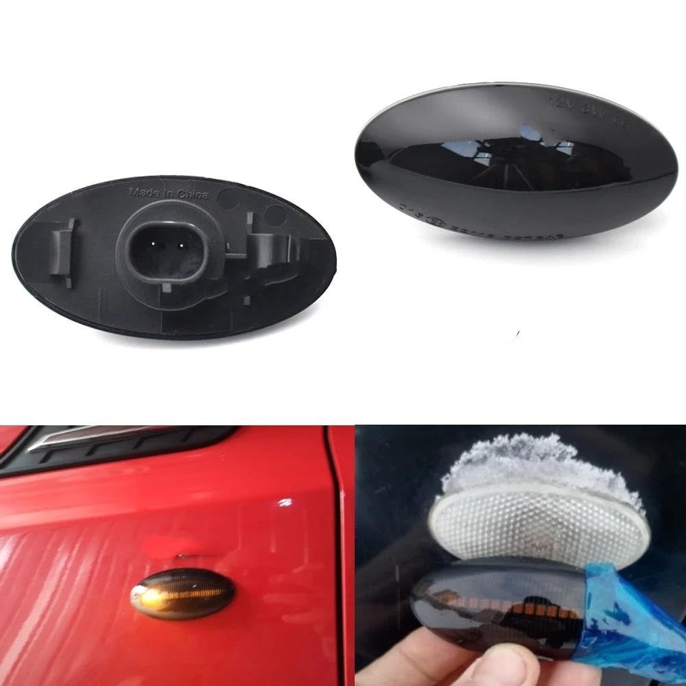 2 Uds Para Suzuki Para Swift Jimmy Vitara SX4 Alto Indicador Lateral Dinámico Luz Señal Giro Luz Intermitente Secuencial Indicador Ámbar 2007-(Dynamic Black)