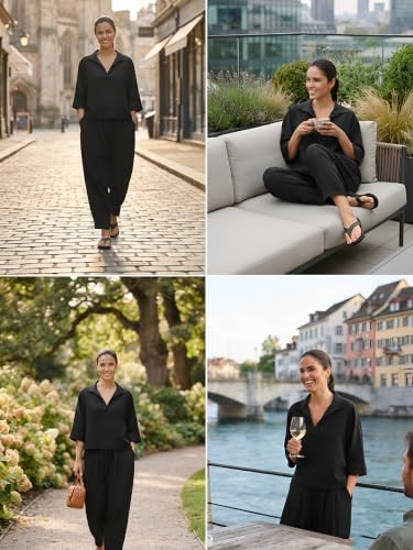 Image of GRECIILOOKS Co Ord Set for Women Stylish | Relaxed Fit Cotton Cord Set for Woman's | Breathable Oversized Top & Baggy Pants | Dress for Woman | 2-piece Matching Tunic and Trouser Set