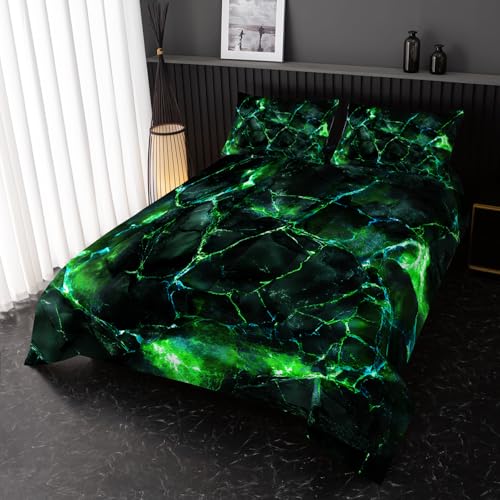 Image of Nttopship Green Comforter Set Twin Size,Green Marble Bedding Set 3 Pcs Bedding for Adults, Marble Room Decor with Comforter and 2 Pillowcases Soft and Lightweight B-Side Black