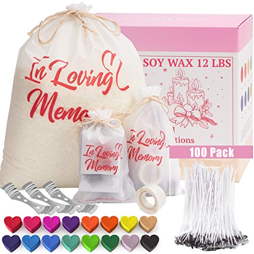 CHAMBERY 12lb Soy Wax for Candle Making Supplies, 16 Colors Wax Dye for 176lb Soy Wax, 100 6-Inch Pre-Waxed Wicks and Glue Dot, 3 Wick Bars, DIY Candle Making Kit for Adults