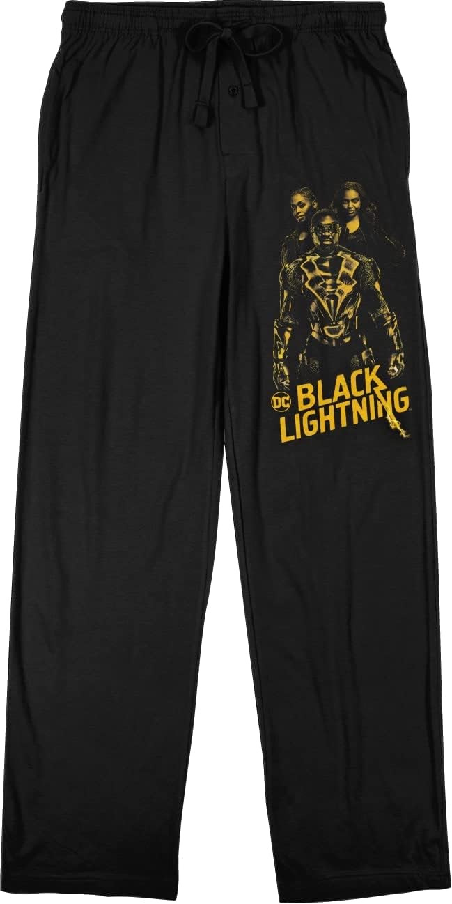 Bioworld Black Lightning Characters and Logo Men's Black Drawstring Sleep Pajama Pants