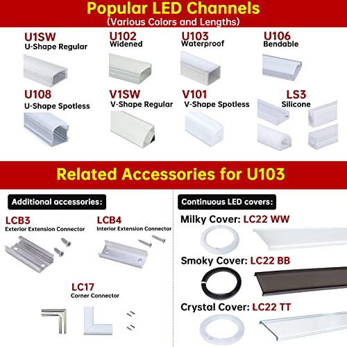 Muzata 10Pack 6.6FT/2M Plus-Size LED Channel Black LED Strip Diffuser Channel with Transparent Smoky Black Cover U103 BB 2M - Thumbnail 5