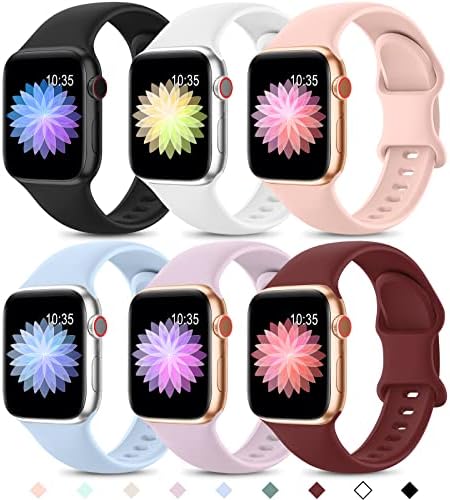 Higgs 6 Pack Straps Compatible with Apple Watch Straps 38mm 40mm 41mm Women Men, Soft Silicone Strap Replacement Sport Watchbands for iWatch Ultra/Ultra 2,Series 9 8 7 6 5 4 3 2 1 SE