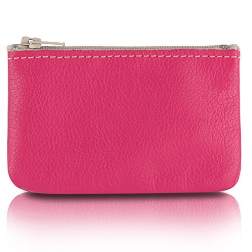 Image of Genuine Leather Small Zipper Pouch Coin Purse for Women Change Holder for Men Size 4 x2.5 Made in U.S.A