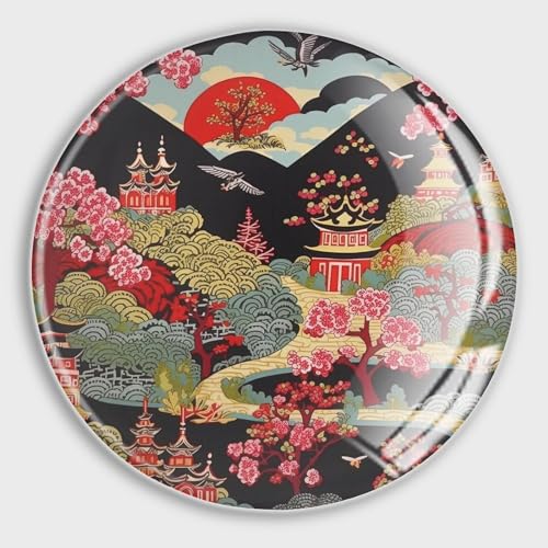 Asian Small Magnets Refrigerator Glass Chinoiserie Charcoal Coral Pagoda Asian Pavilion Round Fridge Magnets Magnetic Stickers for Refrigerator Holiday Mailbox Garage Door School Decor