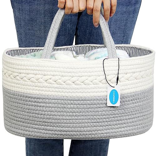 Image of Casaphoria Caddy Organize,Cotton Basket Caddy Baskets for Storage,Basket for Gift,Rope Basket,Storage Caddy,Soft Basket,100% Cotton Organizer with Removable Inserts,Cream and Gray