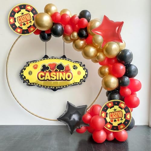 Image of AMFIN (Pack of 78) Casino Theme Foil Balloon Set, Elevate Your Party - Black, Red & Gold