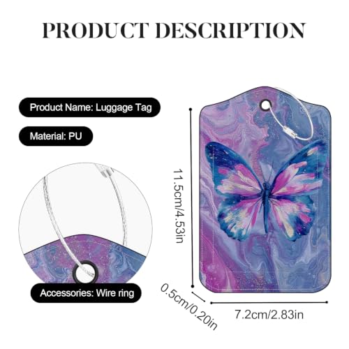 Image of Butterfly Luggage Tags 2 Pack, PU Leather Privacy Flap
