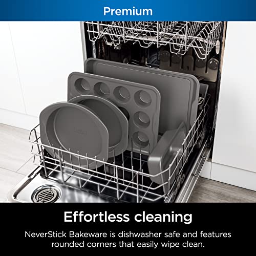 Ninja B35005 Foodi NeverStick Premium 5-Piece Bakeware Sheet Set, Oven Safe up to 500⁰F, with 11x17 Inch Baking Sheet, 5x9 Inch Loaf Pan, 12 Cup Muffin Pan, & (2) 9 Inch Round Cake Pans, Grey - Image 6