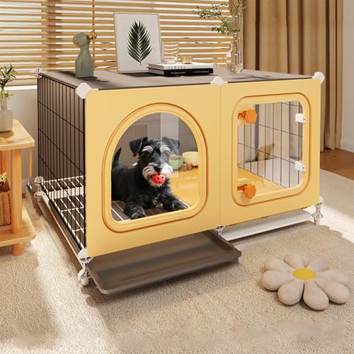 ペットケージ 小型犬用ゲージ 小中大型犬用 屋根付き 室内 掃除しやすい 組み立てが簡単丈夫 頑丈 安定感高い オシャ (71*36*43)