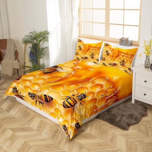 Image of Feelyou Honeycomb Bathroom Shower Curtain Set Cute Bees Shower Curtain Beehive Hexagon Bath Curtain for Stalls Bathtubs Geometrics Microfiber Waterproof Bathroom Curtains Room Decor 72x72 Inch