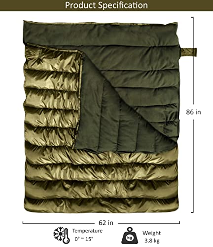 Image of Olive Fleece Double Big Sleeping Bag ! Perfect for Camping | Queen Size ! Temp 0 Degree ! Will Keep You warm and Cozy |