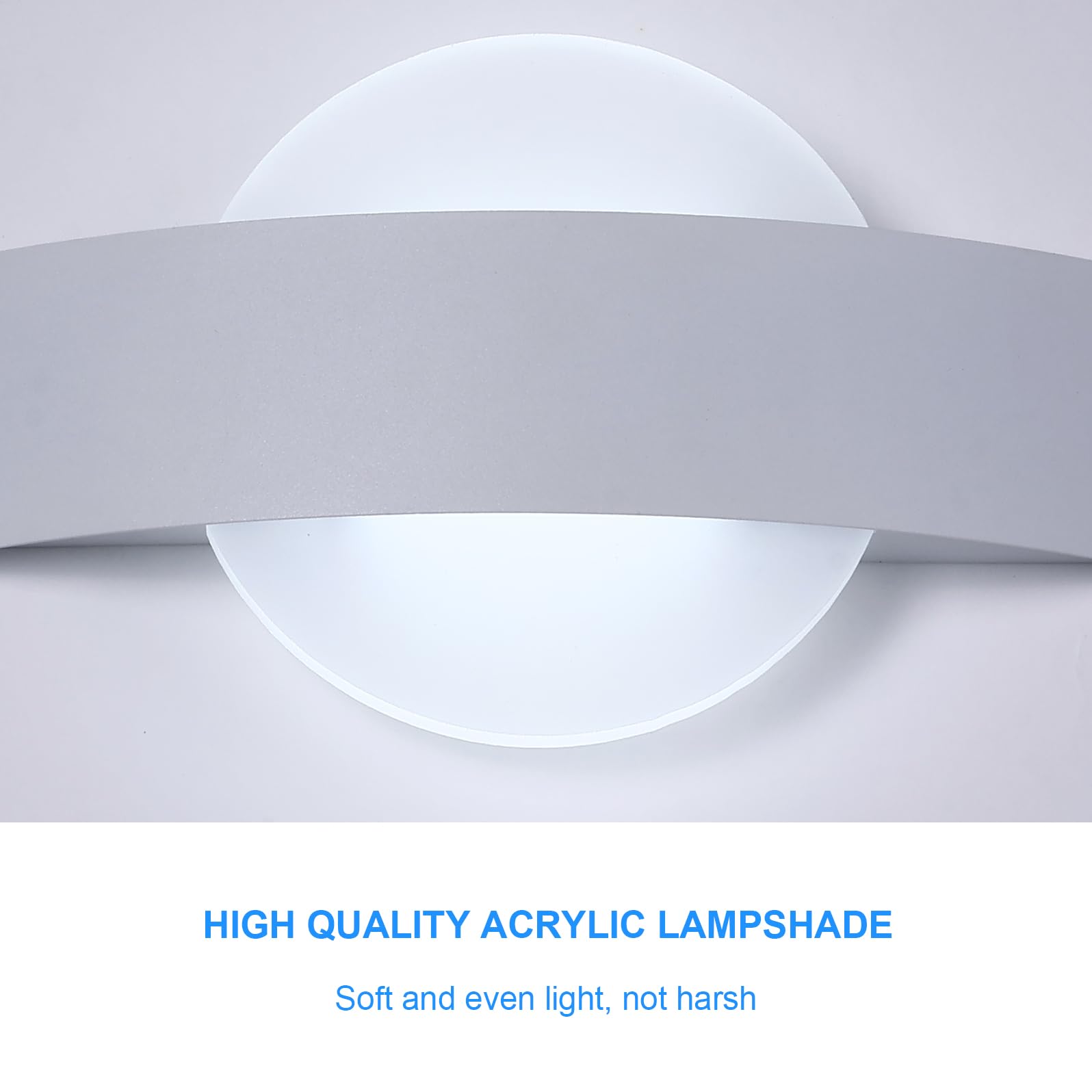 Comely kinkiet wewnętrzny LED, biały kinkiet 12W 1350 lm, nowoczesny akrylowy kinkiet do sypialni, korytarza salonu, zimne białe światło 6500K