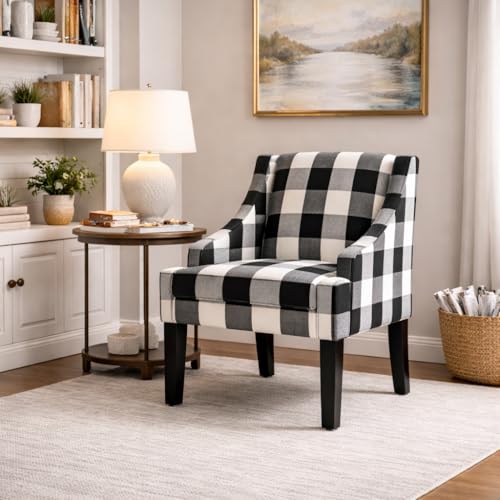 Image of HomePop Swoop Arm Accent Chair - Black Plaid