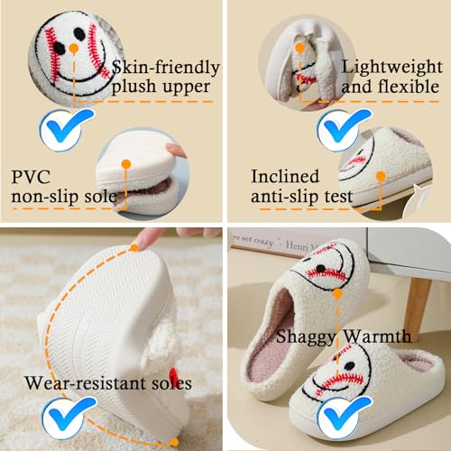 Heart/Happy Face Slippers for Women,Cute Indoor Memory Foam Slip,White Curly Soft Plush,Warm Winter Gift,Prime membership low prices4
