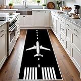 Meugesoi Flughafen Landebahn Teppich Läufer rutschfest Waschbar 80x200 cm, Flugzeug Landebahn Flurteppich Küchenteppich Lustiger Flughafen Teppichläufer für Bettvorleger Wohnraum Flur