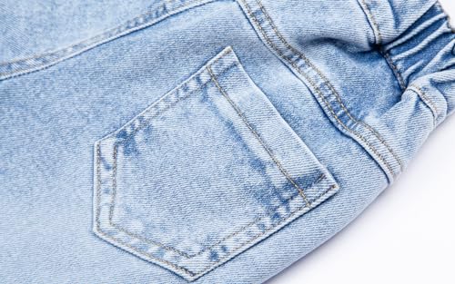 Mud Kingdom Girls Jeans with Elastic Waist Pull On Wide Leg Pants Denim Blue Loose Stretch4