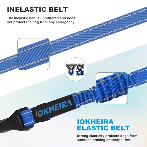 Image of IOKHEIRA Dog Seat Belt 3-in-1 Car Harness for Pets Adjustable Safety Seatbelt Nylon Reflective Bungee Fabric Dog Car Harness with Clip Hook Latch & Buckle, Swivel Zinc Alloy Carabiner (Bule)