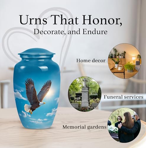 Image of Eagle Urn for Ashes for Women - Blue Urns for Human Ashes - Decorative Cloud Cremation Urn for Husband & Wife - 10 Inch Large Sympathy Gift for Female - Bird Memorial Urns for Adult Human