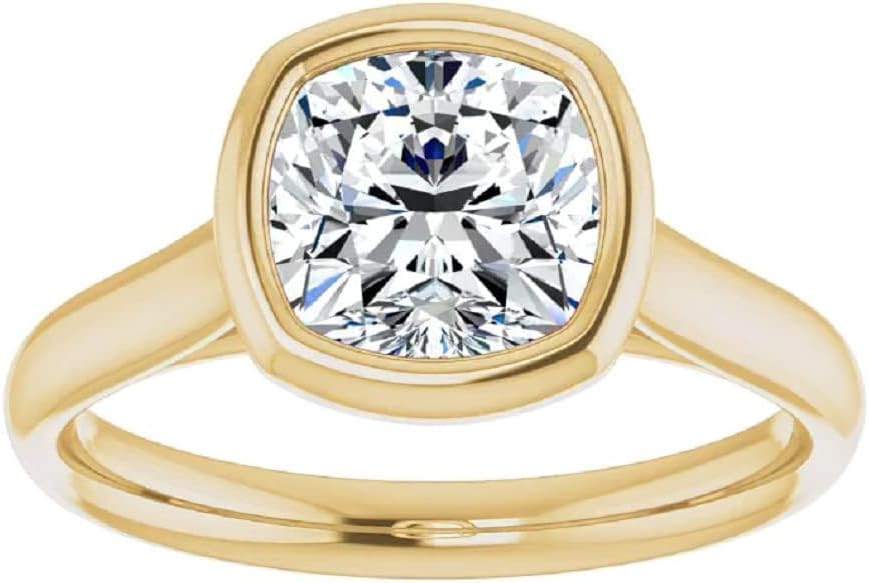 1CT-3CT Cushion Cut Engagement Ring Solitaire Bezel Moissanite Anniverasary Ring for Women Promise Gifts for Her 925 Silver/10K/14K/18K Gold