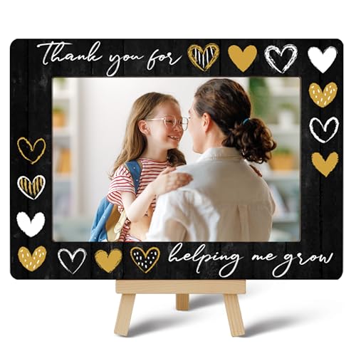 Image of DETIHO Thank You for Helping Me Grow 4x6 Photo Frame, Small Wooden Photo Frame with Easel Stand, Teacher Appreciation Gifts for Table Decor Display -E02