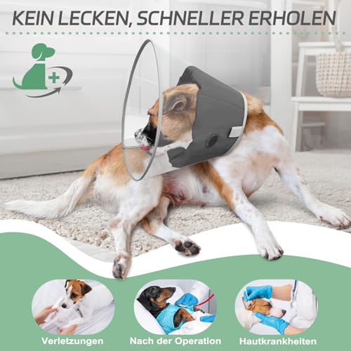 Supet Halskrause Hund zum Verhindern des Leckens mit weichem Polster, klare Elizabeth-Recovery-Halskrause nach Operation, alternative Kopfkrause für große, mittlere und kleine Hunde(Reines Schwarz,XS)