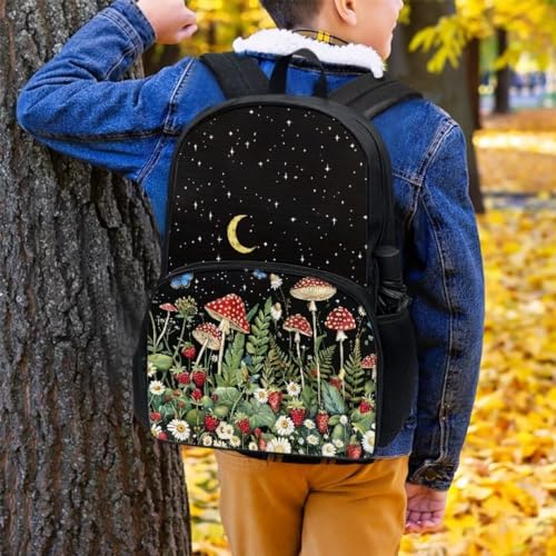 Pinupub Mushroom Strawberry Print Backpack For Boys Girls Breathable Soft 17 Inch Elementary School Bag With Front Pocket4